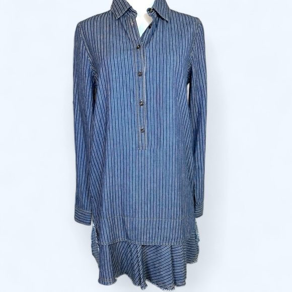 Current Air‎ size small NWT chambray dark denim striped tiered mini dress - Picture 1 of 12
